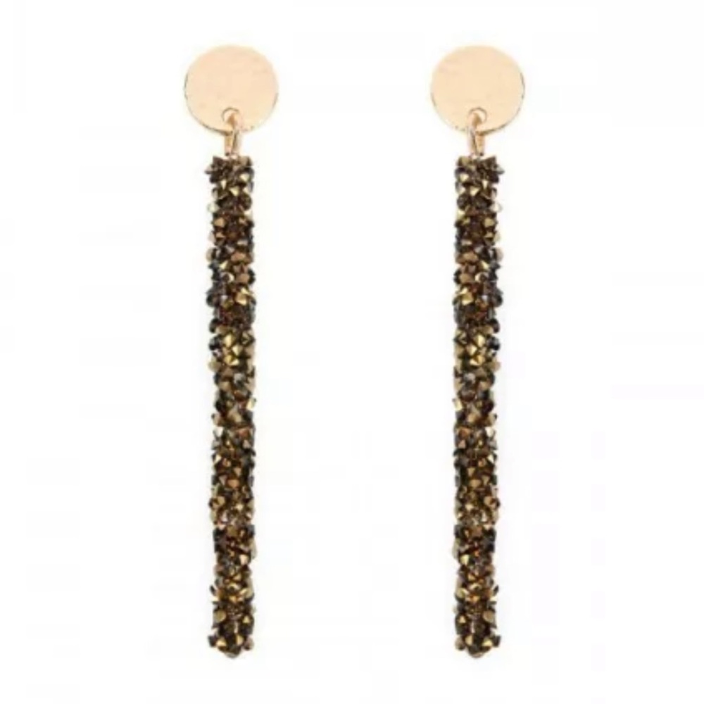 Riah Fashion Gold Rhinestone Sparkle Coated Wire Drop Earrings - NWT